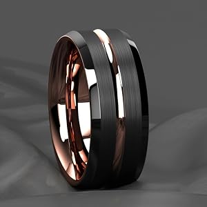 Tungsten Gold Ring, Men's Black Brushed Rose Gold Two-tone Band, Minimalist Stylish Business Wedding Ring, Fadeless Personali