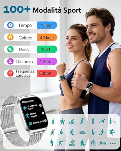 Popglory Smartwatch for Men and Women Calls, 1.85 Inches Health Watch with Blood Pressure, Heart Rate, Sleep, 100+ Sports Fitness Tracker, Pedometer, Compatible with Apple, Samsung, Android