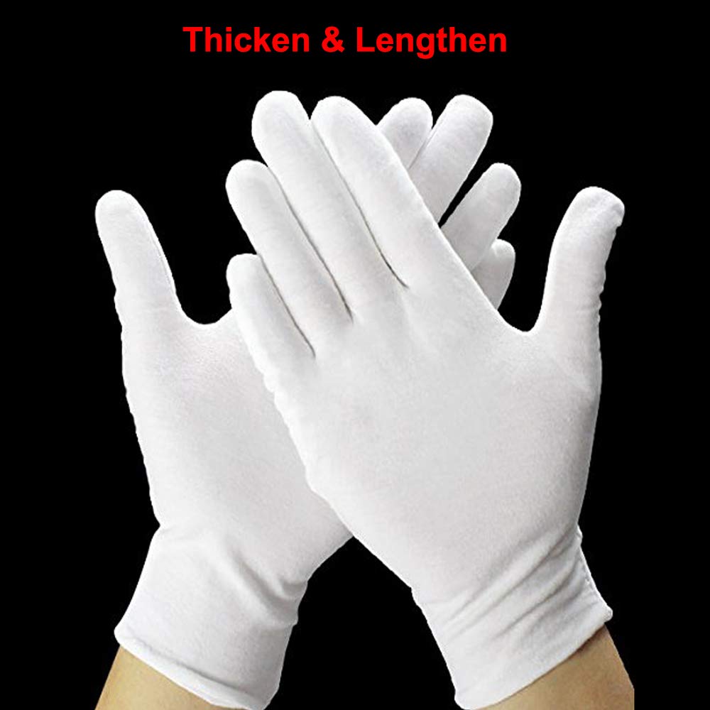White Cotton Gloves Large for Moisturizing Dry Hands Eczema, Overnight Lotion Spa, 10 Pairs Jewelry Inspection Work Gloves for Men and Women : Beauty