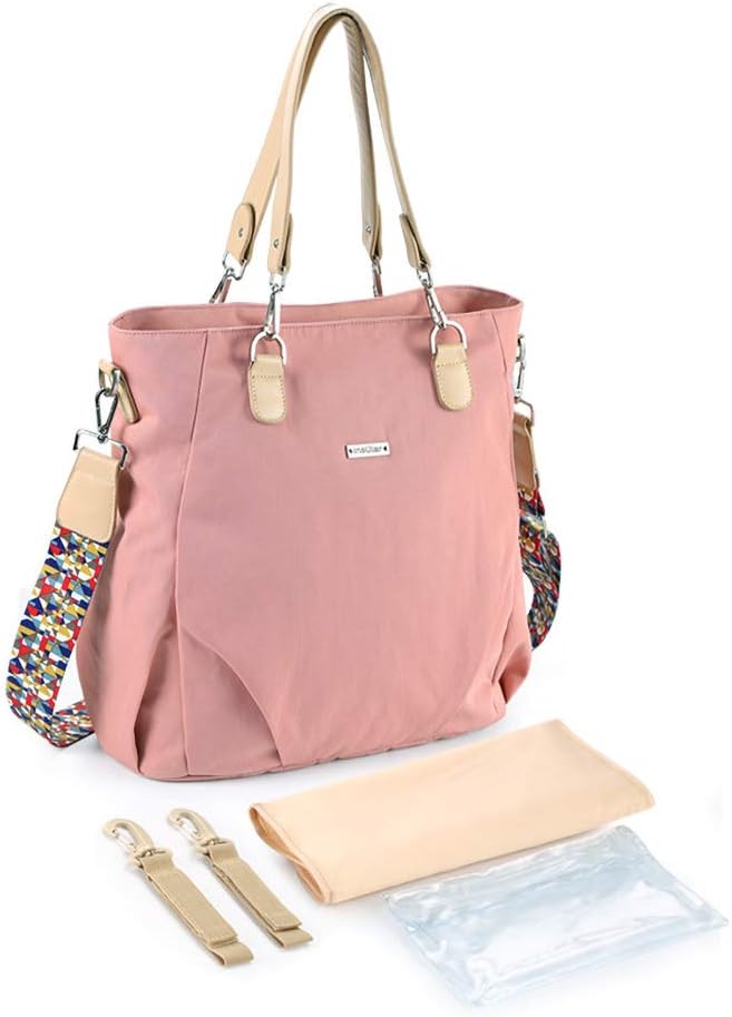 Messenger Diaper Bag with Matching Changing Pad Tote Satchel Bag for Mom, Stroller Hanging Design, Duo Signature (Coral)