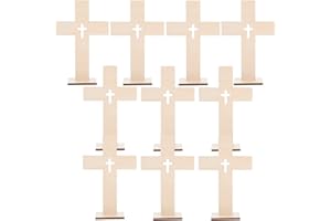 SEWACC 10pcs Wooden Cross Centerpieces Standing Cross Statues Desktop Catholic Christian Religious Baptism