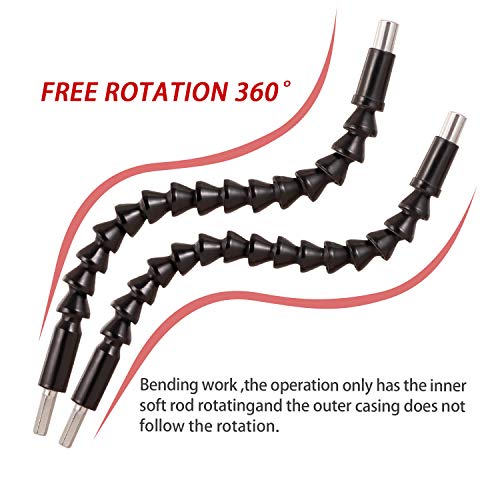 Eeoyu 3 Pcs 11.6 Inch Flexible Drill Bit Extension,Screwdriver Soft Shafts,with 10 Drill Bit Sets, 1/4" Hex Head Magnetic Connect Drive Shaft Tip, Batch Head Connecting Rod Multi-angle Work