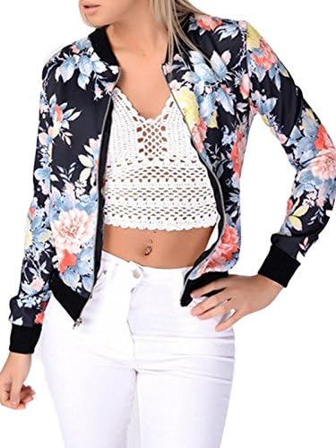 MAYSIKA Women's Floral Print Classic Quilted Baseball Jacket Fall Short Biker Bomber Jacket Coat