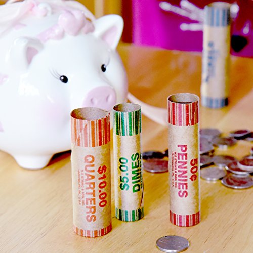 250 Coin Wrappers Made In USA - Preformed Paper Tubes - Assorted Sizes - 100 Quarters, 50 Pennies, 50 Nickels and 50 Dimes