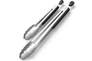 Kitchen Tongs Set of 2, AOOSY Stainless Steel Tongs for Cooking BBQ Grill Serving Frying Baking Heat-Resistant Extra Long Serving Tongs
