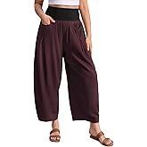 TARSE Women’s Linen Harem Pants Loose Fit Boho Casual Trousers Wide Leg Lounge Pants with Pockets