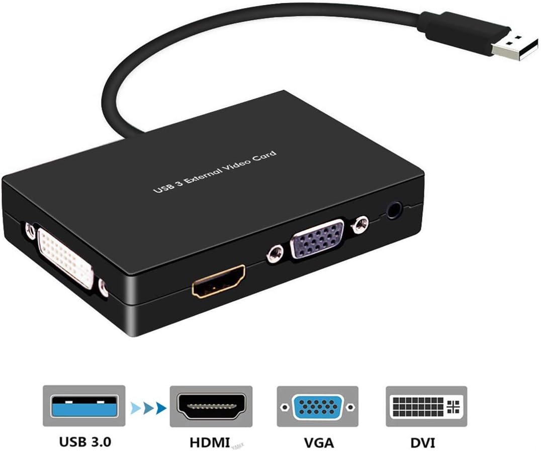 USB 3.0 to HDMI and VGA/DVI Dual-Monitor Adapter External Graphics Converter,Rongyuxuan USB 3.0 to HDMI-VGA-DVI Cable Multi-Display Video Converter Full HD 1920x1080p for Win 7/8/10 Desktop Laptop PC