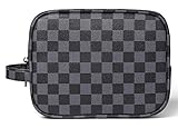 Daisy Rose X Katy Roach Luxury Checkered Make Up Bag | PU Vegan Leather Cosmetic toiletry Travel bag (Black)