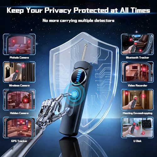 Kiangvest 7-in-1 Hidden Camera Detectors, AI Chip Anti-Spy Camera Finder, GPS Tracker & Bug Detector, Portable RF Signal Scanner for Hotel, Dressing Room, Bathrooms, Cars & Travel Security (Black)