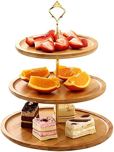 3-Tier Round Bamboo Cake Stand , Cupcakes Display Holders , Dessert Fruits Snack Candy Buffet Serving Platter Tray , Great for Displaying Cakes, Pastry Stand Tree Tower for Birthday/Wedding Party