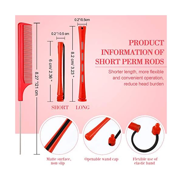 60-Pieces-Hair-Perm-Rods-Short-Cold-Wave-Rods-Plastic-Perming-Rods-Hair-Curling-Rollers-Curlers-with-Steel-Pintail-Comb-Rat-Tail-Comb-for-Hairdressing-Styling-Supplies-Red02-Inch 60 Pieces Short Hair Perm Rods Cold Wave Rods Plastic Perming Rods Hair Curling Rollers Curlers with Steel Pintail Comb…