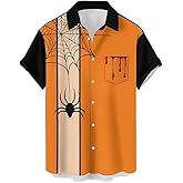 Men's Bowling Shirts Hawaiian Shirt Halloween Shirt Printed Chest Pocket Short Sleeve Casual Button Down Shirt Aloha Shirt