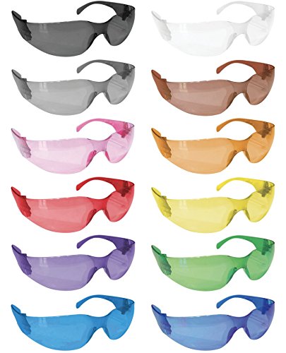 SAFE HANDLER Full Color Safety Glasses | One Size, Adult, Teens, Youth, Protective Polycarbonate Lens, 12 Full Color Variety Pack, 12 per Box (1 box/12 Pairs)