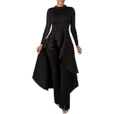 Lrady Women Ruffle High Low Asymmetrical Long Sleeve Peplum Tops Blouse Shirt Dress