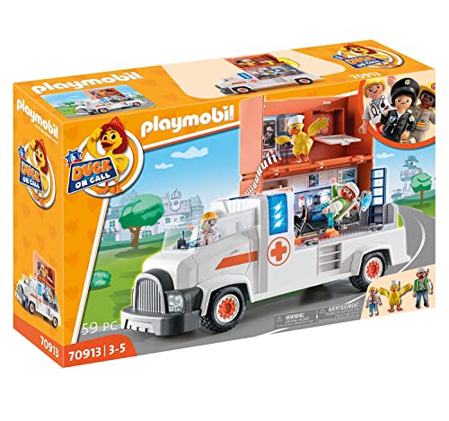 PLAYMOBIL Duck ON Call 70913 Notarzt Truck mit Station, Licht und Sound, Spielzeug für Kinder ab 3 Jahren