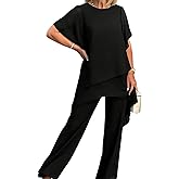 DBWPKR 2 Piece Sets for Women Summer Short Sleeve Chiffon Blouse Matching Sets Mother of The Bride Pant Suit Vacation Outfits