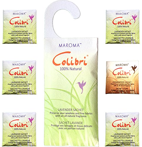Colibri All Natural Moth Repellent / Clothing Protection with Pure Lavender Oil, Combo Pack: Hanging Sachet for Closet, Cloakroom & 5 Sachets for Drawers, Cupboards + Free Gift Colibri Cedar Sachet CL Colibri All Natural Moth Repellent / Clothing Protection with Pure Lavender Oil, Combo Pack: Hanging Sachet for Closet, Cloakroom & 5 Sachets for Drawers, Cupboards + Free Gift Colibri Cedar Sachet CL
