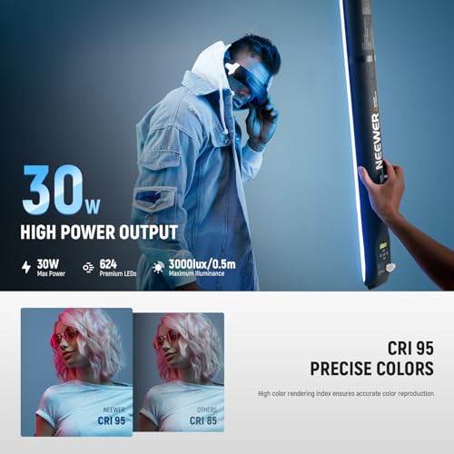 NEEWER Basics 30W Handheld RGB Light Stick 35.5 Inches / 90 cm, Portable Inflatable TPU Lighting 5000 mAh Type C 45 W in/30 W Out, 3000 Lux 17 Effects 2700-6500K CRI95 for Studio Photography Video Recording, GC30C