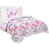MarCielo 2 Piece Kids Bedspread Quilts Set Throw Blanket for Teens Boys Girls Bed Printed Bedding Coverlet Butterfly A72 (Twin)
