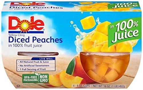 DOLE FRUIT BOWLS, DICED PEACHES IN 100% FRUIT JUICE, (2 PACK )