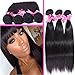 Perstar 8A Grade Brazilian Virgin Hair Straight Remy Hair 4 Bundles Remy Human Hair Weaves Natural Black (18 20 22 24, Natural Color)