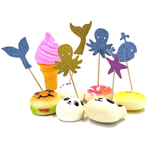 45 Pcs Ocean Sea Cake Topper Glitter Paper Wedding Bamboo Fruit Cocktail Forks Finger Food Party - Thumbnail 2