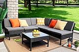 Baner Garden (K55 6 Pieces Outdoor Furniture Complete Patio Wicker Rattan Garden Corner Sofa Couch Set, Full, Black