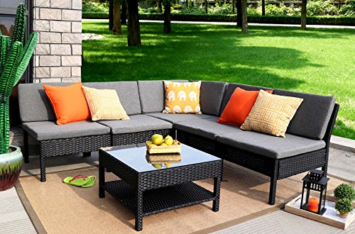 Baner Garden (K55) 6 Pieces Outdoor Furniture Complete Patio Wicker Rattan Garden Corner Sofa Co ...