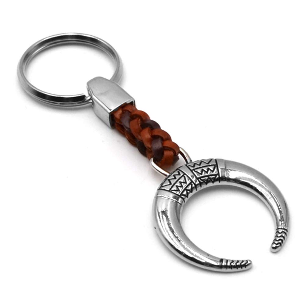 Key Pendant Half Moon, Metal Key Ring Thickness 2 mm, Imitation Leather Strap, Total Length Approx. 9cm Travel Present Deco