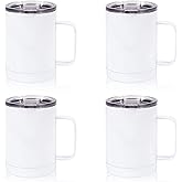 MAIKESUB 4 Pcs Sublimation Blank Skinny Tumbler 12 OZ White Handle Double Wall Stainless Steel Coffee Straight Mug with Sliding Lid (12 oz 340ML With base)