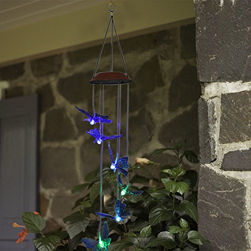 Anpatio Light Control Solar Powered Butterfly Wind Chime Outdoor Waterproof Colour Changing LED Light Romantic Garden Yard Balcony Decoration Best Gift