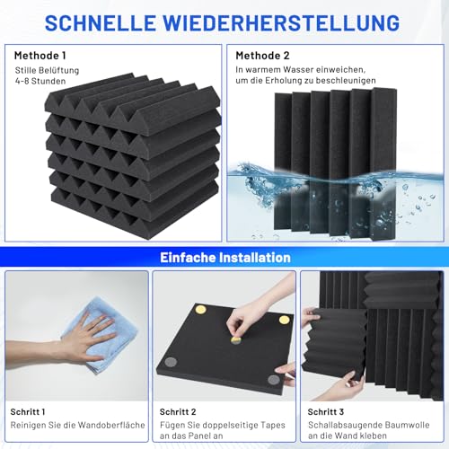 Pack of 50 Acoustic Foam Sound Insulation, 5 x 30 x 30 cm (2 x 12 x 12 inches), Sound Insulation Panels, Acoustic Foam Panels, Sound Absorber, Acoustic Foam, High Density Sound Absorber Wall