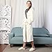 KEMUSI Hooded Cream Herringbone Women's Soft Spa Long Kimono Bathrobe,Comfy Full Length Warm Nightdress M