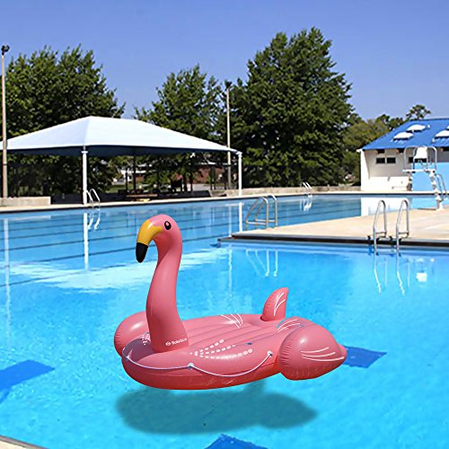 MWShop 4-5 People Inflatable Flamingo Biggest Giant Flamingo Ride On Solstice Swimming Pool Float 4 Recessed Cup Holders To Hold Your Drinks Constructed Of Heavy-Duty PVC Vinyl Pink
