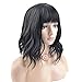 BERON 14'' Short Curly Women Girl's Charming Synthetic Wig with Air Bangs Wig Cap Included (Jet Black)