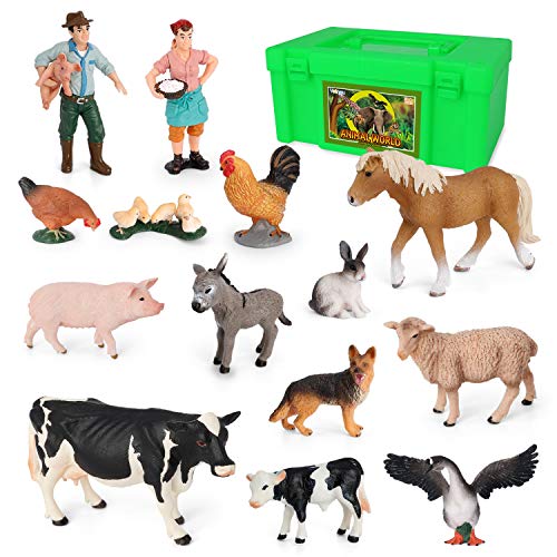 Volnau Farm Figurines Barnyard Animal Toys 14pcs Farm Figures Barn