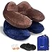 Travel Pillow, LIANSING Inflatable Neck Pillows Ultimate Head Cushion for Airplane Traveling - Pack of 2, Brown + Blue, Standard Size