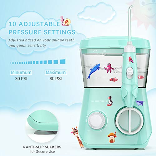 Liberex Water Flosser for Kids - 600ML Oral Irrigator Dental Flosser for Teeth/Braces, 8 Dental Nozzle Jets, 3 Min Timer, 10 Pressure Levels, IP X7 Waterproof Anti Leakage Water Pick Teeth Cleaner