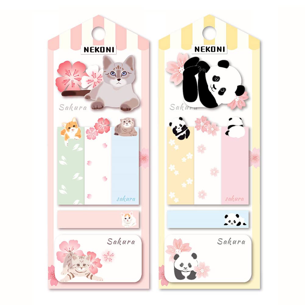 2 Pack Cute Cartoon Animal Sticky Note,240 Sheets Cat Panda Self-Stick Note Pads Memo Pads Notepad Message Note Sticky Index Tabs Bookmark for Kid Plan Reminder Study School Office Home Supplies