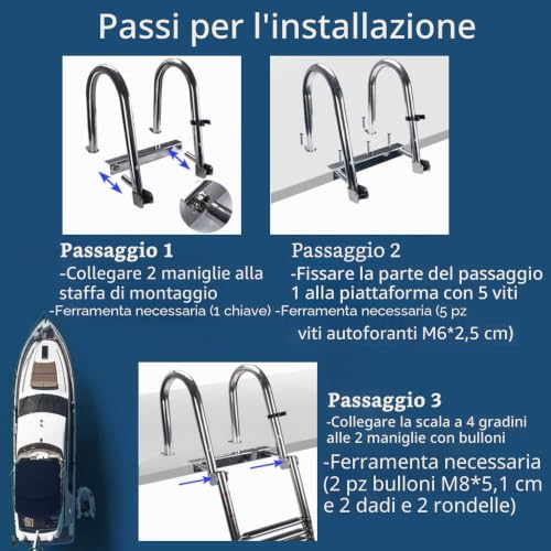 Geloo Pool Ladder for Swimming Pool Boats 4 Bathing Steps | Pool Deck Boat Yacht Load Capacity 200 kg with Non-Slip Steps with Handrail