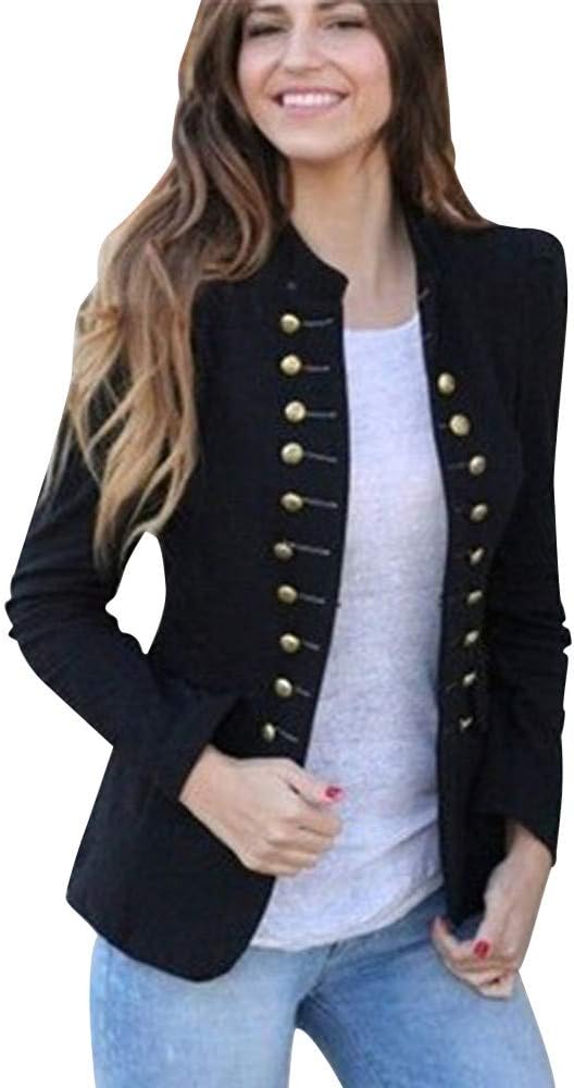 Orangeskycn Women Double Breasted Retro Blazer Jacket Overcoat Black