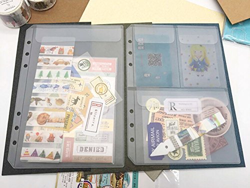 Funcoo 6-Ring Plastic Binder Pockets/Bill Pouch/Name Card Credit Card Holder Bag, Set of 6 Binder Planner Notebook Refills Pockets+ 2 Plastic Page Marker Measuring Ruler (A5) - Thumbnail 5