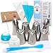Russian Piping Tips-Cake Decorating Set 23 pcs- 7 Large Ball and Flower Tips-1 Reusable Silicone Icing Bag-10 Disposable Pastry Bags- Silicone Spatula- 2 Couplers- User Guide- Cleaning Brush+Gift Box