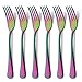 12 Piece Dinner Fork Set Rainbow Multicolor Stainless Steel Table Salad Dessert Fork Silverware Flatware Utensil Set Service for 12 Mirror Finish Dishwasher Safe