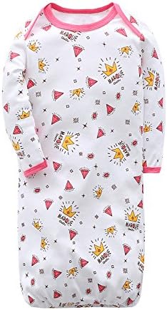 Marquebaby Princess Crwon Baby Sleep Gown - 100% Breathable Cotton Soft &amp; Lightweight Baby Nightgown With No-Scratch Mittens 12M