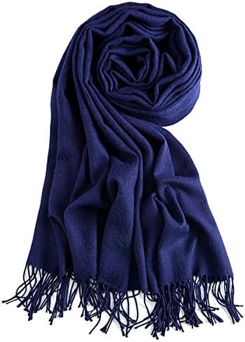 Wram Winter Long Reversible Scarf Solid Color Jersey Tassels Stole Wrap Neckerchief