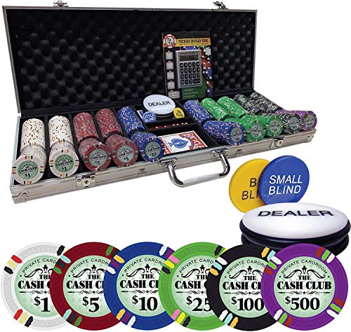 Poker-Chip-Set-500-The-Cash-Club-14-Gram-Chips-with-Aluminum-case-with-Bicycle-Cards-3-inch-Dealer-Button-Big-Blind-Small-Blind-Buttons-and-More-Low-Limit-Denominations