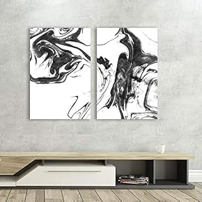 2 Panel Canvas Wall Art - Abstract Ink Splash on White Background - Giclee Print Gallery Wrap Modern Home Art Ready to Hang - 16"x24" x 2 Panels