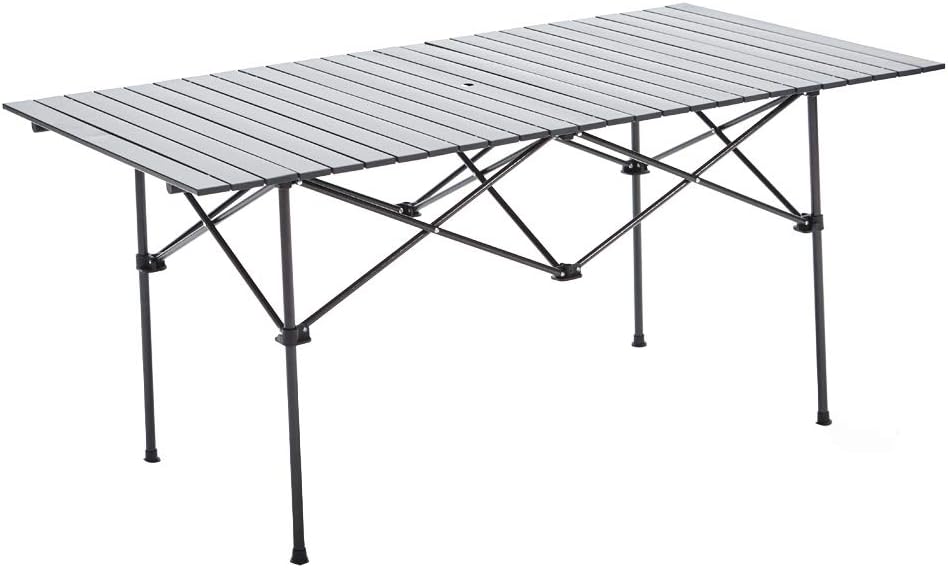 RORAIMA Easy Setup Compact Aluminum Camping Folding Party Table 120 Lbs Capacity Great Outdoor Camping, BBQ Party in Your Backyard Also Suitable Family 6-8 Product Size 60"x 31.5"x 27