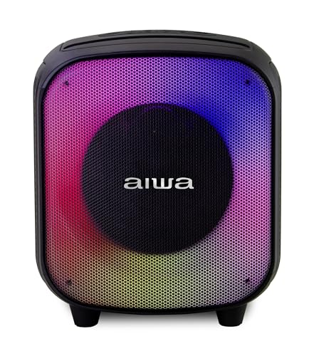 Aiwa Bocina Portátil AW-B81 en Color Negro con 40W RMS, Bluetooth 5.3, función TWS, Luces LED, Radio FM, batería Recargable de 4000 mAh, Puerto USB-C y Sonido Potente con Refuerzo de Graves